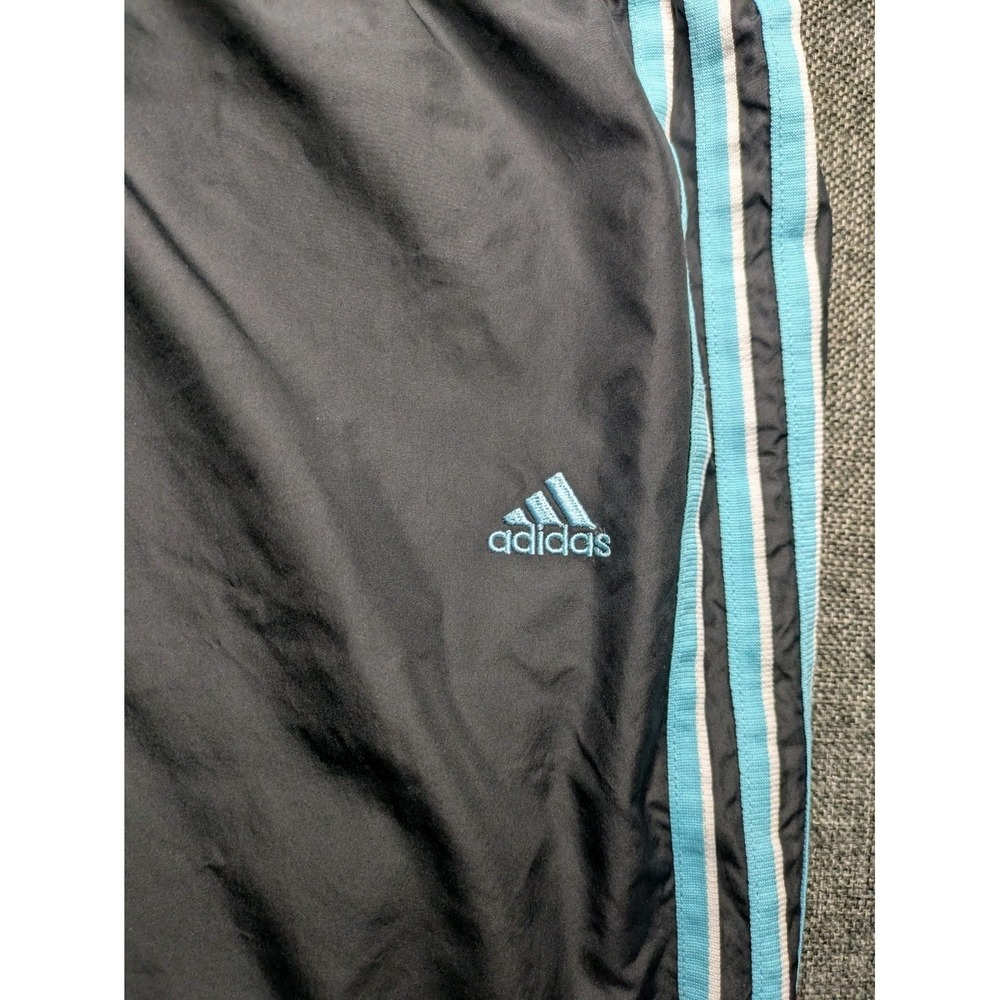 Adidas Track Jogger Y2K Pants Medium Men Black Baggy Striped Windbreaker Gym - Picture 3 of 8